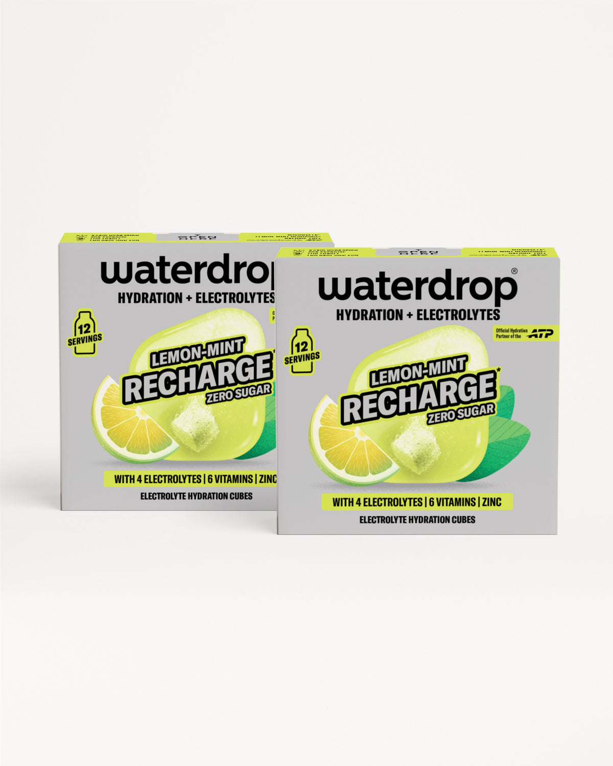 Két cukormentes Grapefruit Recharge doboz, egyenként 12 adaggal, elölnézetben, fehér háttéren.