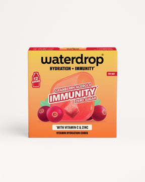 Waterdrop Immunity hidratáló kockák Cranberry-Acerola ízesítésű doboza, előoldali csomagolás.